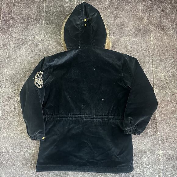 Women's Vintage 80's Bogner USA Navy Blue Velour Raccoon Fur Winter Jacket Sz 10 - Picture 6 of 6